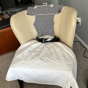 VINTAGE 80's Off Shoulder Belted Linen Dress